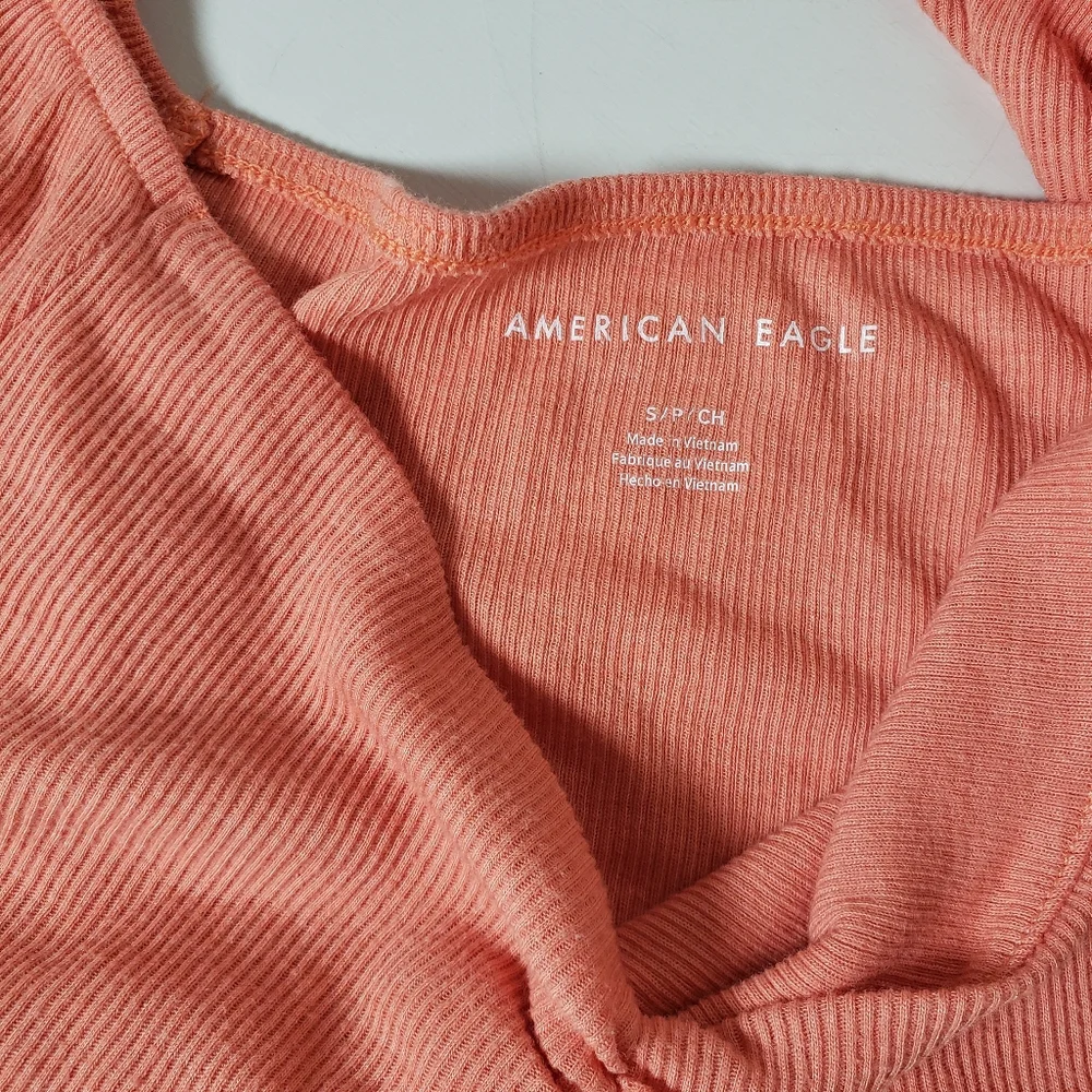Vtg Open Coral Striped Cardigan Twin Set Matching AEO Cropped Babydoll Puff Slv